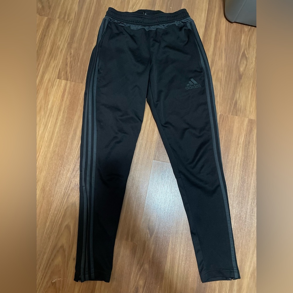 Adidas Black Joggers with Gray Stripes